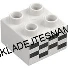 H1069 DUPLO HRANÁ KOSTIČKA 2X2 NOPKY BÍLÁ ČERNÉ ŠRAFOVÁNÍ