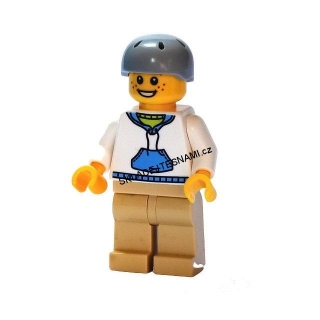 LN1523 NOVÁ MINIFIGURKA CYKLISTA V HELMĚ A BÍLÉ MIKINĚ