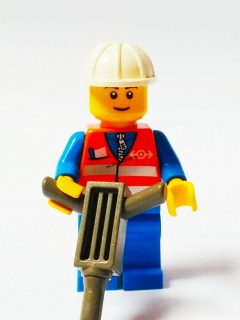 Lh543 LEGO HRANÁ MINIFIGURKA DĚLNÍK SE SBÍJEČKOU
