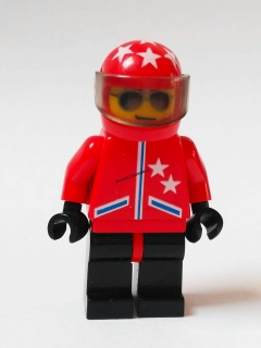 LH778 LEGO HRANÁ MINIFIGURKA ČERVENÝ MOTORKÁŘ S HVĚZDAMI