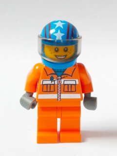 LH844 LEGO HRANÁ MINIFIGURKA  MOTORKÁŘ V ORANŽOVÉ KOMBINÉZE