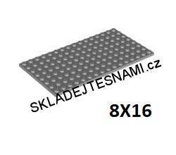 LH1664 LEGO HRANÁ DESTIČKA ŠEDÁ 8X16 NOPKŮ