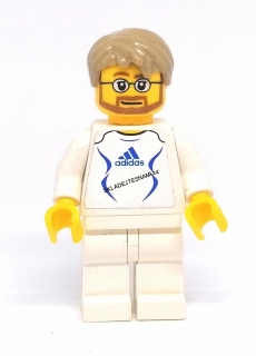LH1998 HRANÁ LEGO MINIFIGURKA MUŽ V BÍLÉM OBLEČENÍ ADIDAS